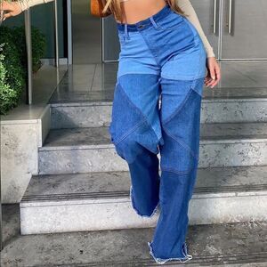 Fashion Nova Seen The World Patchwork Wide Leg Jeans